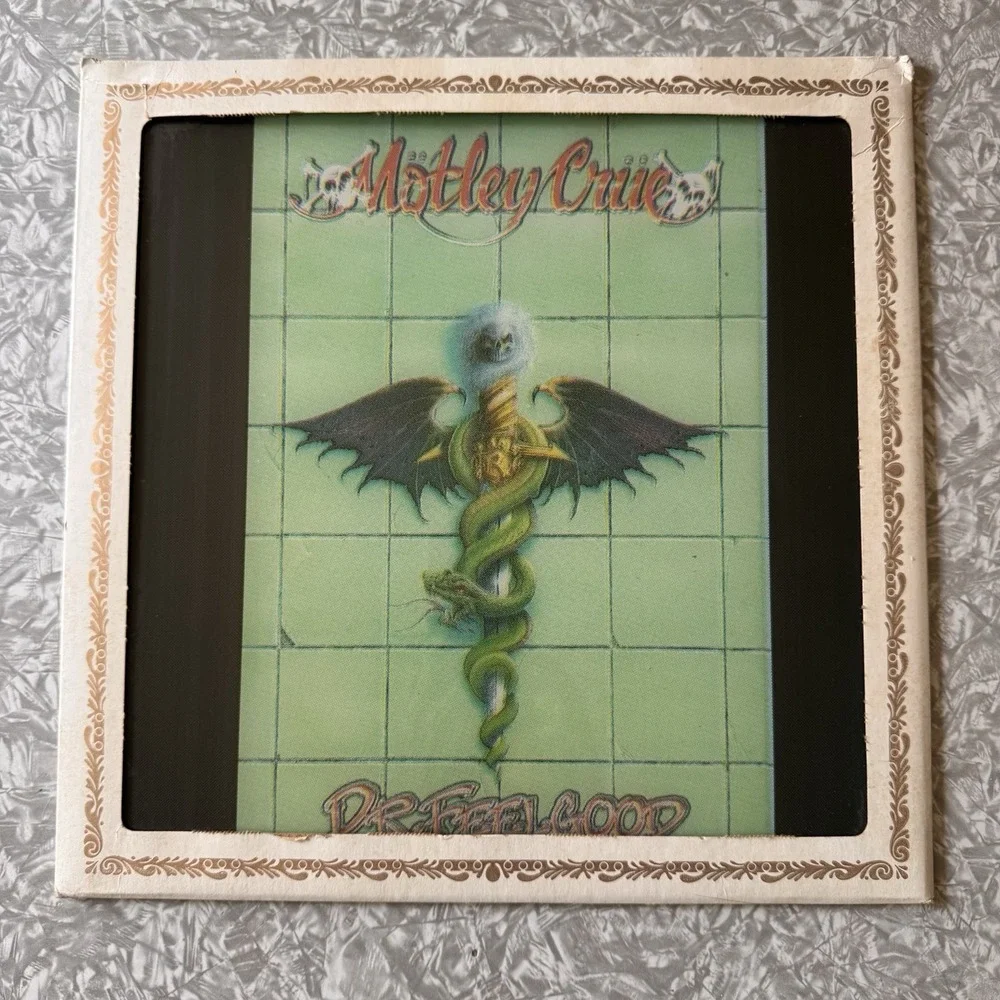 Vintage - MOTLEY CRUE DR FEELGOOD Carnival Fair Mirror Glass Large 12